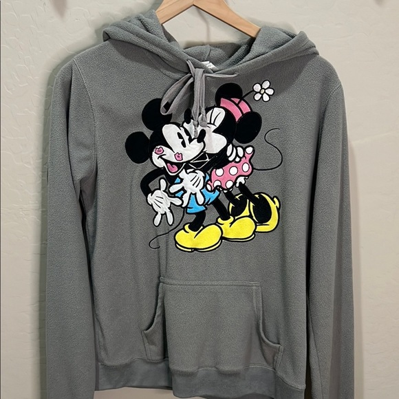Vintage Disney Gray Hoodie with Mickey and Minnie Mouse Fleece Gray Disneyland - Picture 1 of 10